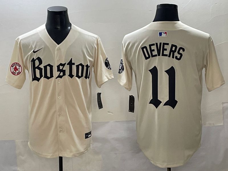 Men 2025 Boston Red Sox #11 Devers Cream Five generations Joint Name Nike MLB Jersey style 15